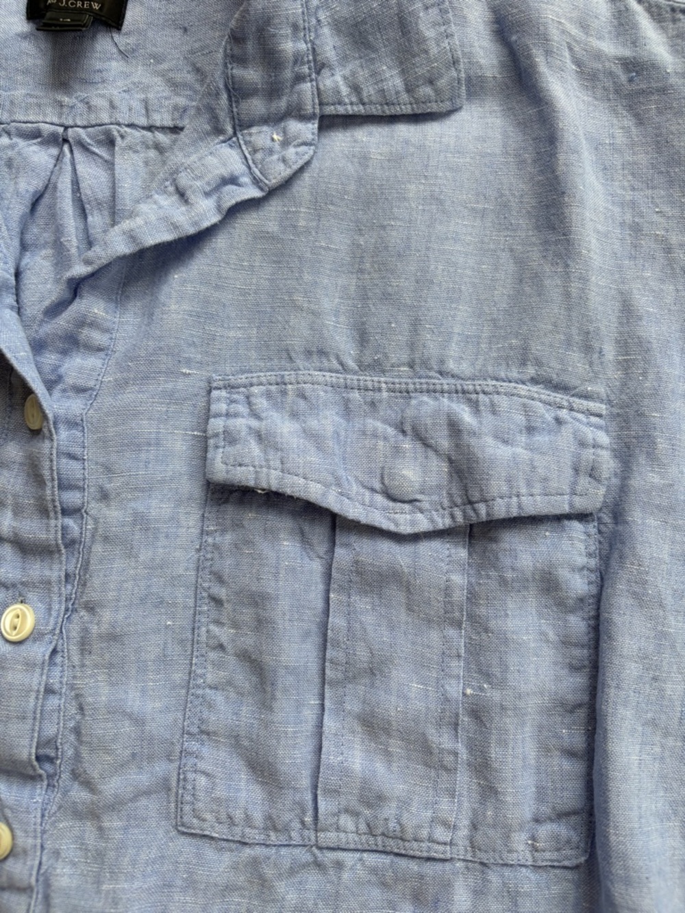 J. Crew Light Blue Irish ☘️ Linen-Short Sleeve Button Placket Shirt - Picture 5 of 8